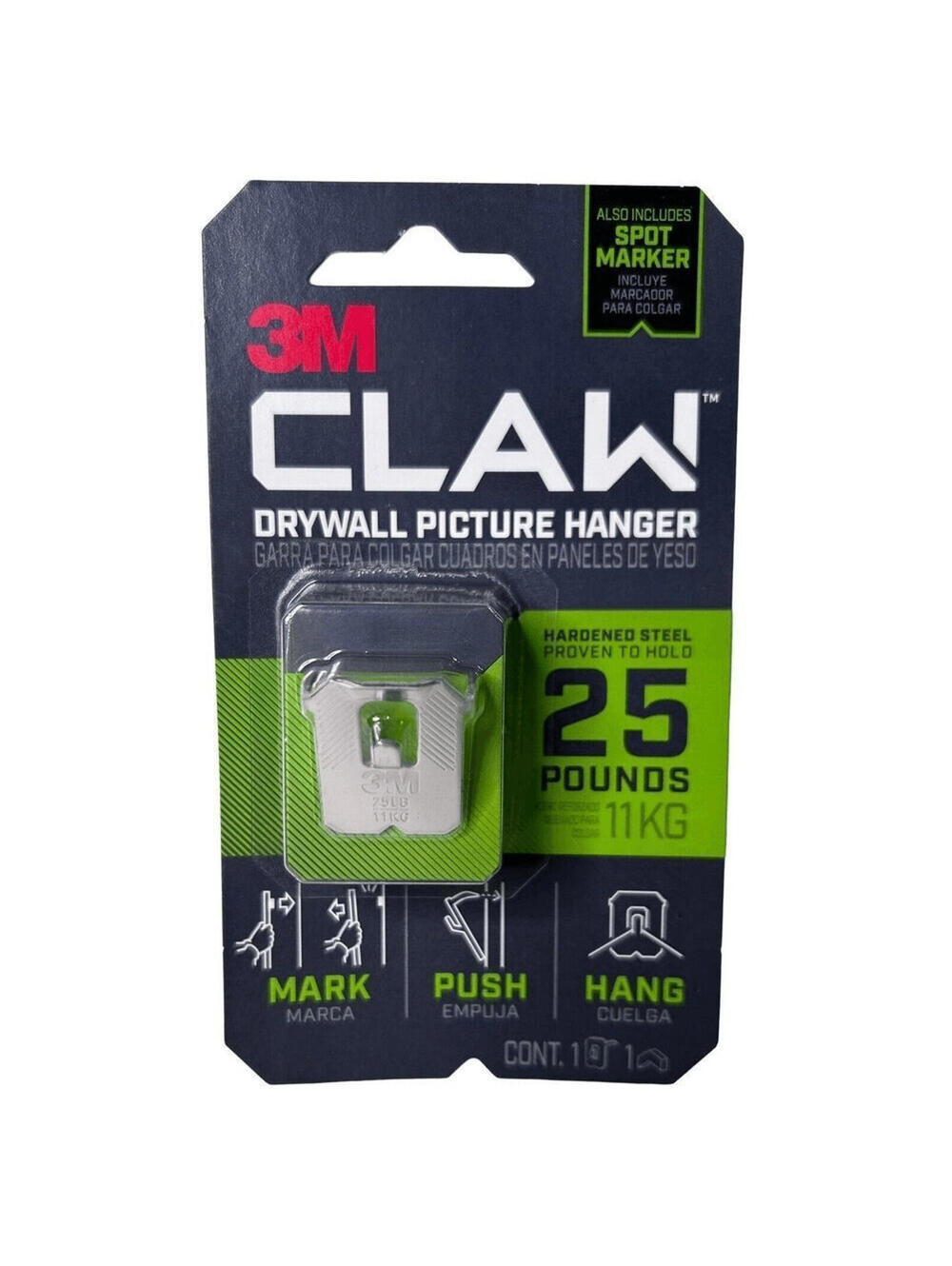 3M CLAW Strong Durable Drywall Picture Hanger (25 LB) with Temporary Spot Marker